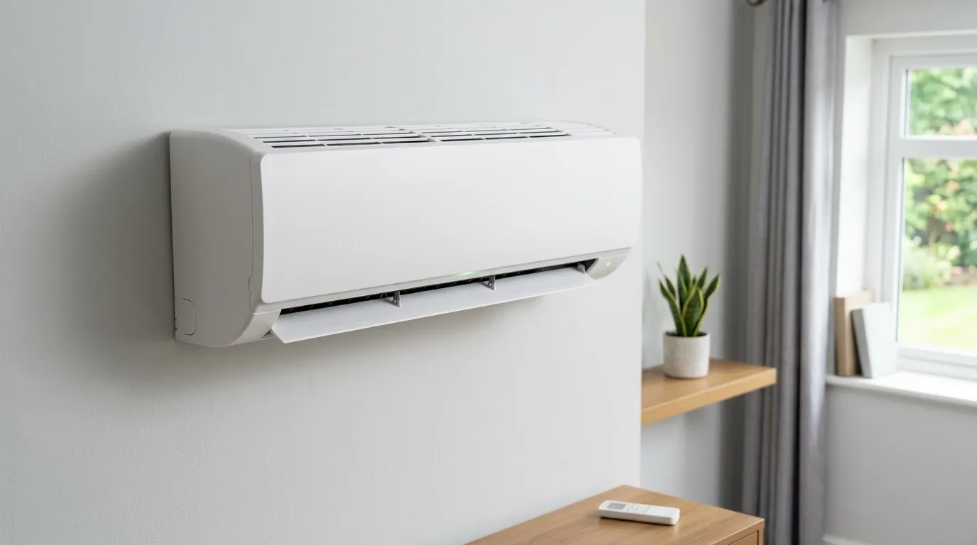 Air conditioning unit wall-mounted split system with clean grilles, indoor climate control equipment